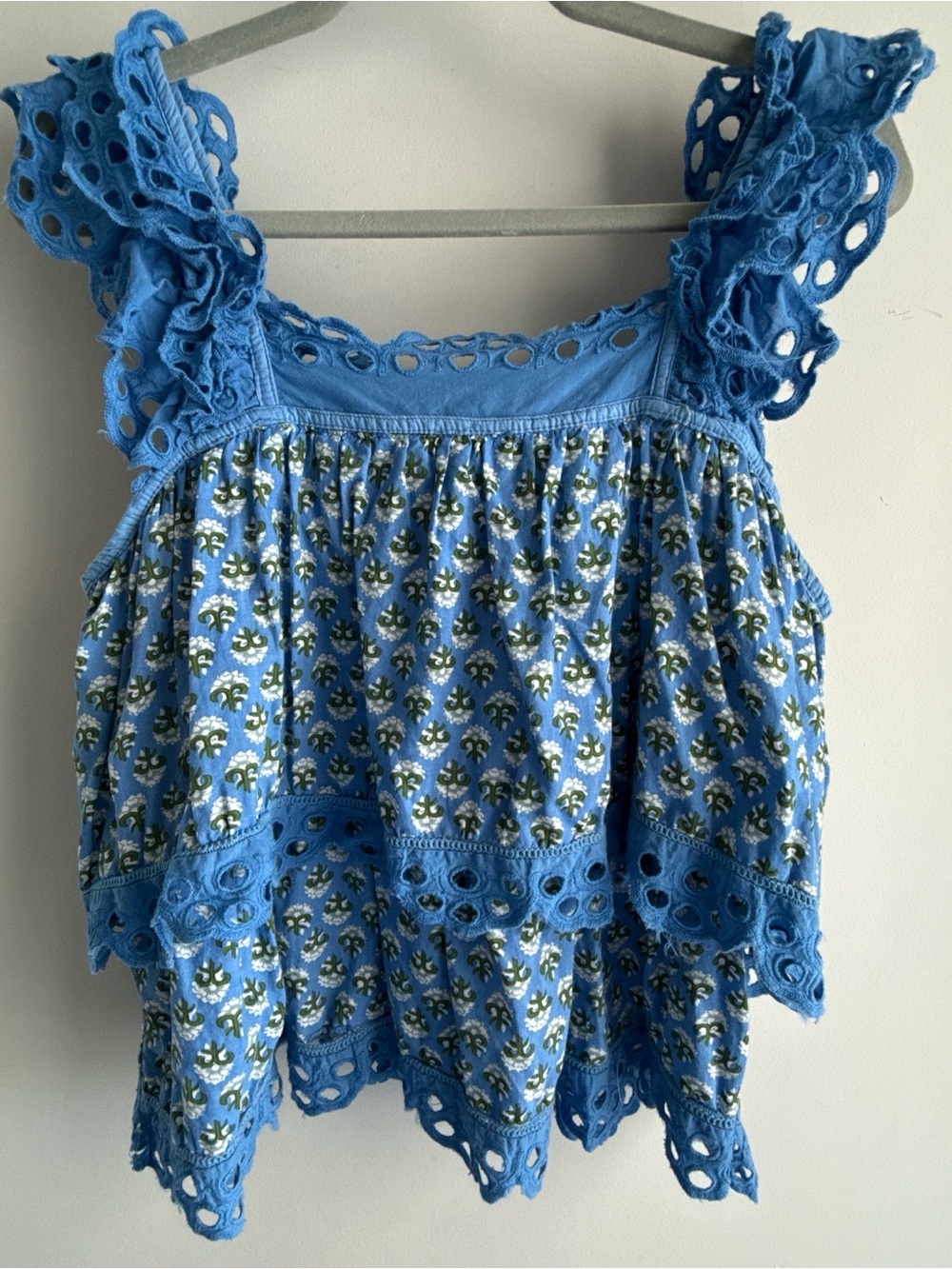 Blue Eyelet Floral Sleeveless Top
